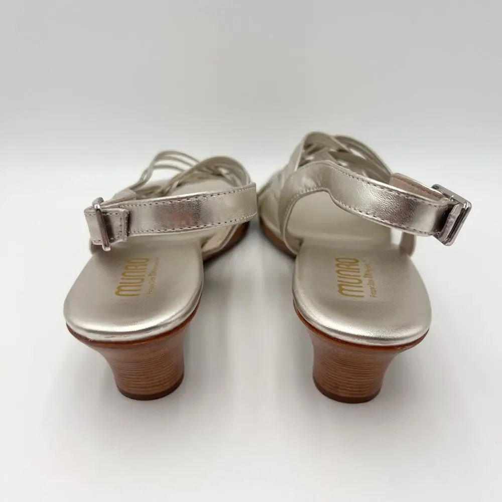 Munro Womens Marianna Heeled Sandals Size 12 M Silver Leather NWOB_9